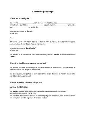 Contrat De Parrainage
