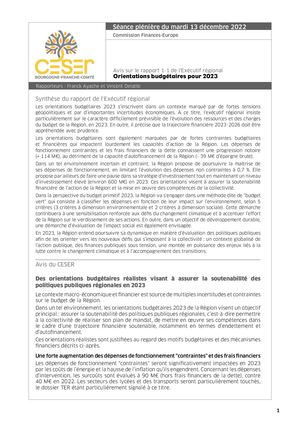 Orientations budgétaires pour 2023