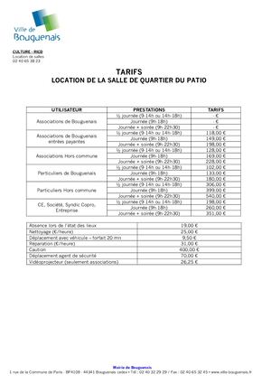 Tarifs Salle De Quartier Du Patio