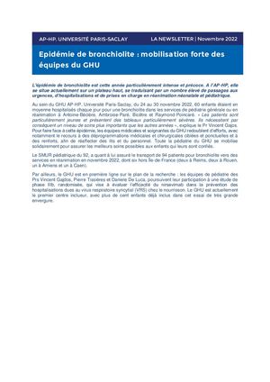 N°2 I Epidémie De Bronchiolite - Mobilisation Forte Des équipes Du GHU