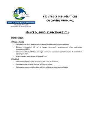 Registre Conseil Municipal Du 12 12 2022
