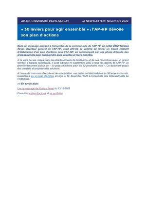 N°1 I 30 Leviers Pour Agir Ensemble - L’AP HP Dévoile Son Plan D’actions