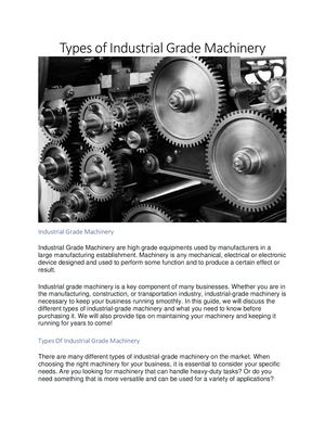 Types Of Industrial Grade Machinery