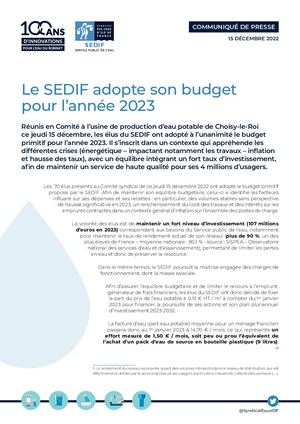 Communiqué de presse | Le SEDIF adopte son budget pour l’année 2023