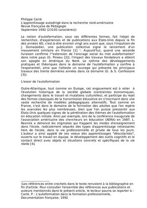 L'apprentissage auto-dirigé dans la recherche nord américaine