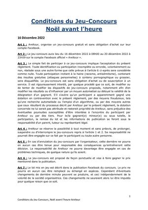 Conditions Concours Noel Avant L'heure Areltour