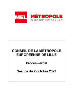 Procès-verbal du conseil métropolitain du 7 octobre 2022