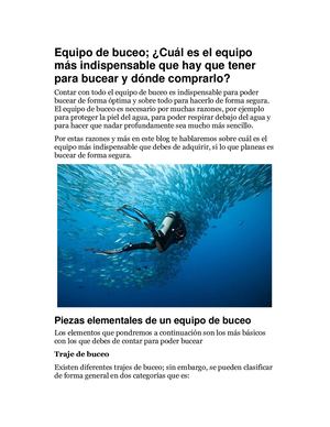 Equipo De Buceo; Cuál Es El Equipo Más Indispensable Que Hay Que Tener Para Bucear Y Dónde Comprarlo
