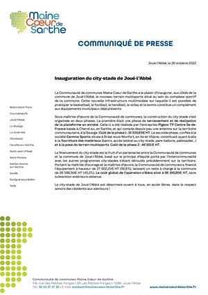 Communiqué de presse inauguration du city-stade de Joué-l'Abbé