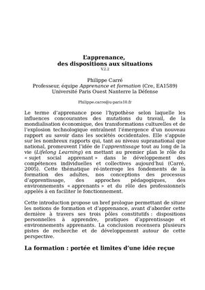 Apprenance des dispositions aux situations