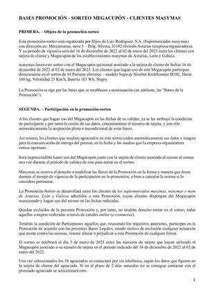 Bases Promoción Sorteo Megacupón Clientes Masymas
