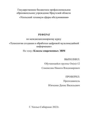 Классы современных ЭВМ