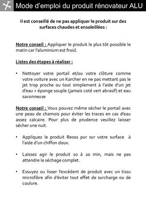 Notice Utilisation Produit Reoss Renovateur Alu