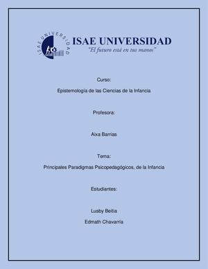 PRINCIPALES PARADIGMAS PSICOPEDSGOGICOS DE LA INFANCIA