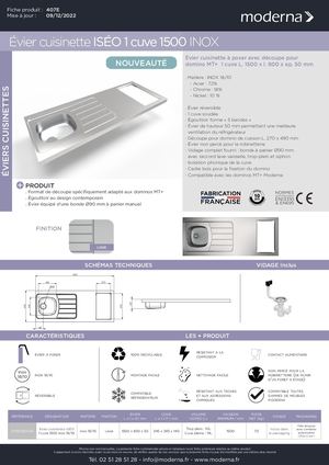 407E EVIER CUISINETTE ISEO 1500 1 CUVE 2023