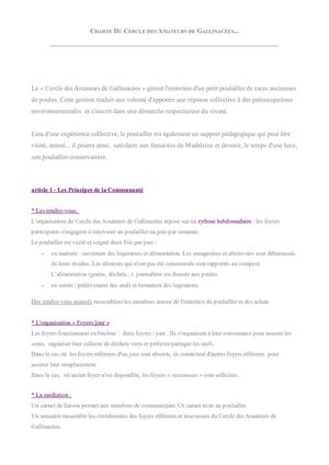 Chartre Du Cercle Des Amateurs De Gallinacées