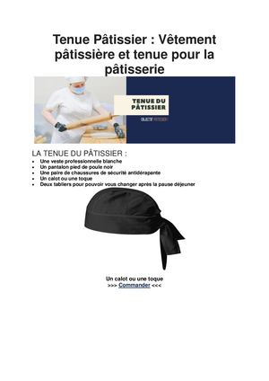 Les différentes tenues pâtissier
