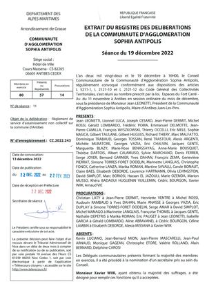 CC 2022 243 - Règlement Serv Assainissement Non Collectif Antibes