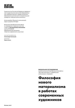 Визуальное исследование «Философия  нового  материализма в работах современных художников»