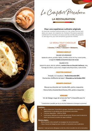 Menu Groupe 2023 - Tout Chocolat 23,5€.