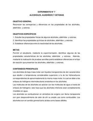Experimento N° 7 Alcoholes Aldehudos Y Cetonas