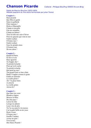 Chanson Picarde, Race Picarde