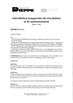 A 1104- Travaux SOGEA Diverses Voies Dieppe Janvier Avril 2023