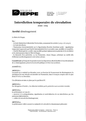 A 1105- Déménagement  Rue Parmentier 29 Et 30 Décembre 2022