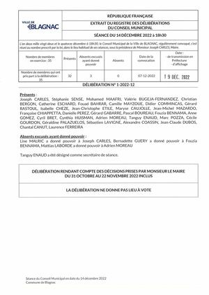 Compte rendu Conseil municipal du 14 décembre 2022