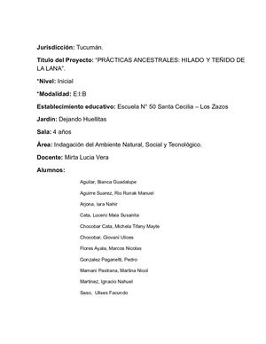 Practicas Ancestrales Hilado Y Tenido De La Lana Docx