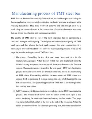 Manufacturing Process Of Tmt Steel Bar