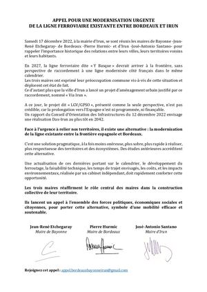 2023 01 03 Appel Modernisation Ligne Bordeaux Bayonne Irun