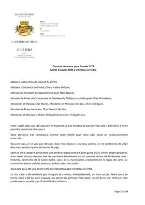 Discours des vœux du maire pour l'année 2023