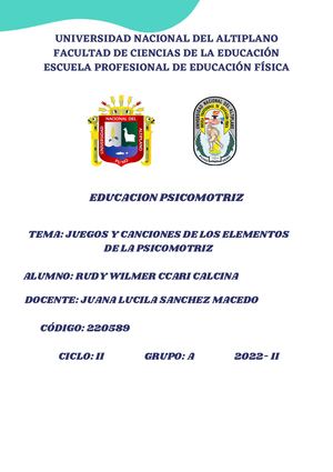 JUEGOS Y CANCIONES DE LOS ELEMENTOS DE LA PSICOMOTRIZ