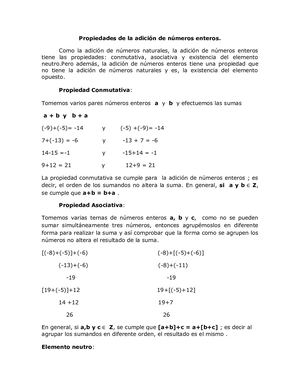 F Propiedades De La Adición De Números Enteros