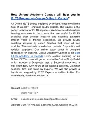 How Unique Academy Canada Will Help You In Ielts Preparation Course Online In Canada