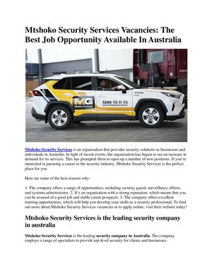 Mtshoko Security Services Vacancies