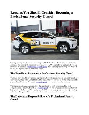 Reasons You Should Consider Becoming A Professional Security Guard