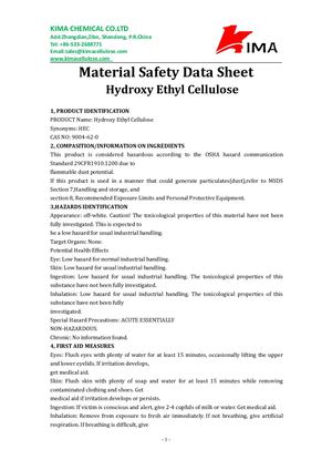MSDS HYDROXYETHYL CELLULOSE HEC