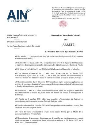 Arrêté Concernant La Micro Crèche Petite éToile à Port
