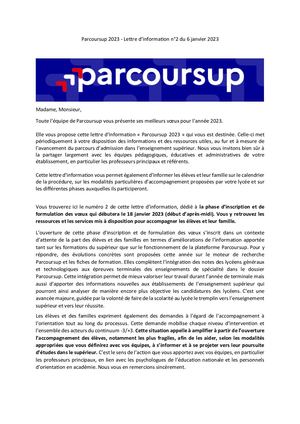 Parcoursup 2023 Lettre D'information N°2 20230106