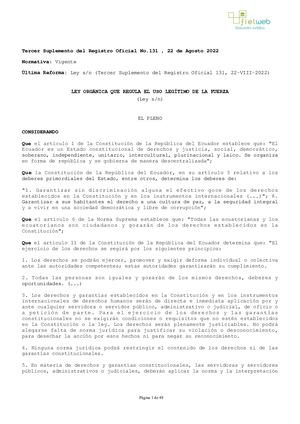 Ley Organica Que Regula El Uso Legitimo De La Fuerza Ago 2022