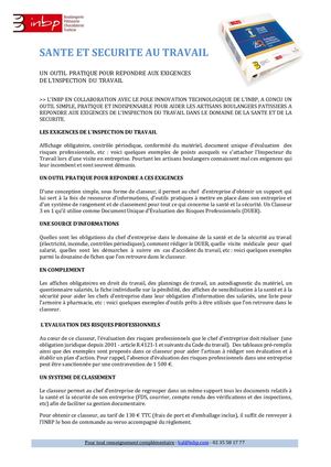 Présentation du classeur "Santé et Sécurité au travail"