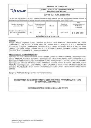 Délibérations conseil municipal du 5 avril 2022