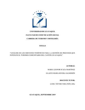 Análisis De Los Servicios Turísticos Para La Gestión De Procesos Que Potencie El Turismo Comunitario Del Cantón Guayaquil