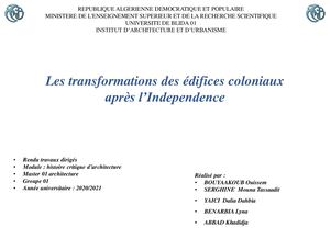 Les Transformations Des éDifices Coloniaux Aprés L'independence