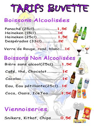 Tarifs Buvette