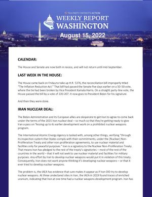 Weekly Washington Report – 8/15/22