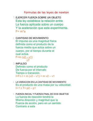 Formulas De Las Leyes De Newton