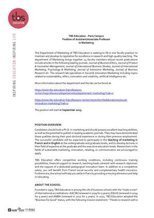 TBS Education Position Assistant Marketing